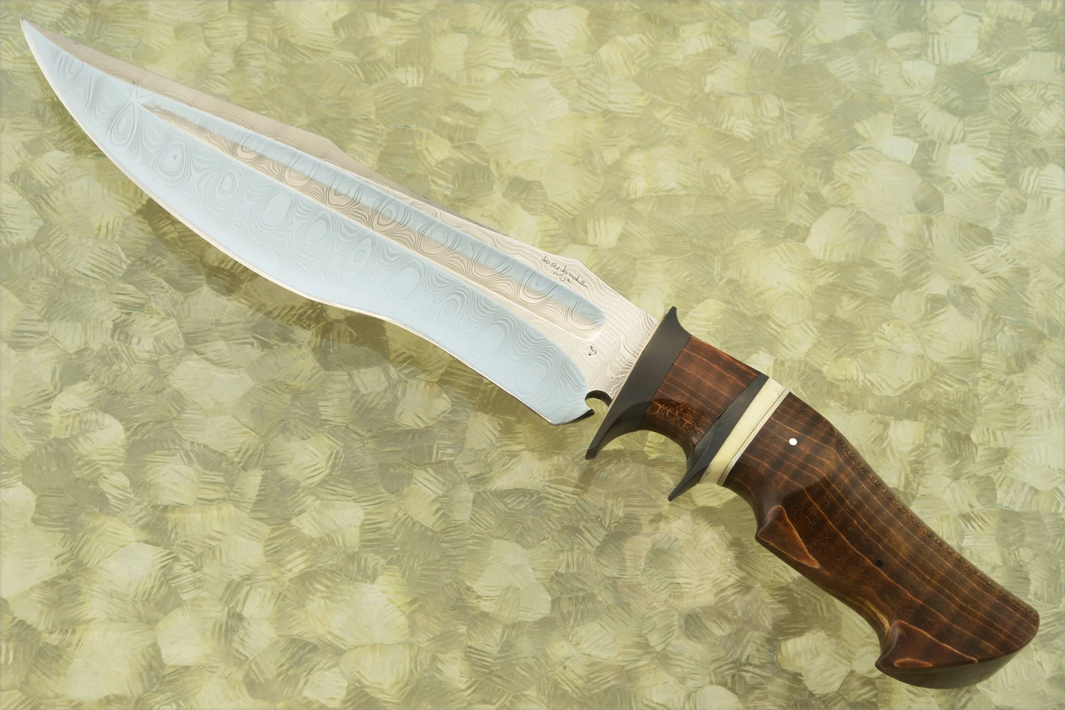 Leon Damascus Sub-Hilt Fighter With Tiger Maple, Walrus Ivory, And Titanium 1 Leon Damascus Sub-Hilt Fighter With Tiger Maple, Walrus Ivory, And Titanium