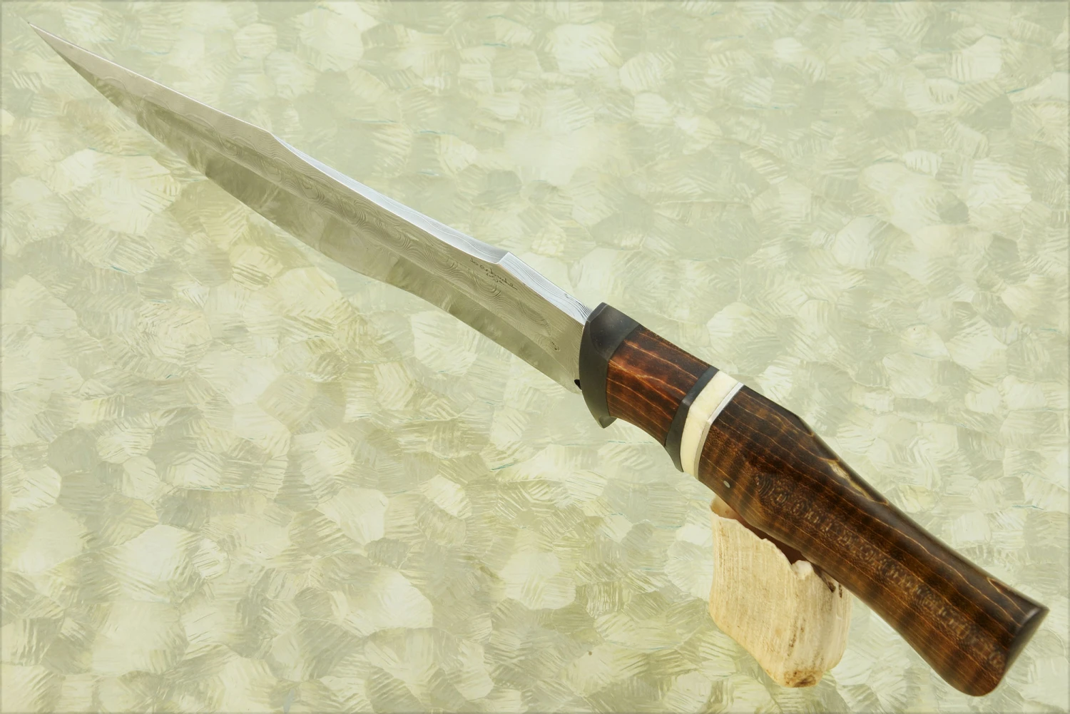 Leon Damascus Sub-Hilt Fighter With Tiger Maple, Walrus Ivory, And Titanium 4 Leon Damascus Sub-Hilt Fighter With Tiger Maple, Walrus Ivory, And Titanium - Image 4