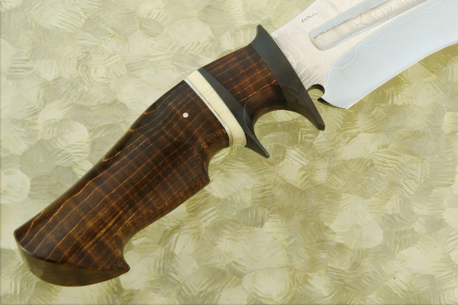 Leon Damascus Sub-Hilt Fighter With Tiger Maple, Walrus Ivory, And Titanium 5 Leon Damascus Sub-Hilt Fighter With Tiger Maple, Walrus Ivory, And Titanium - Image 5