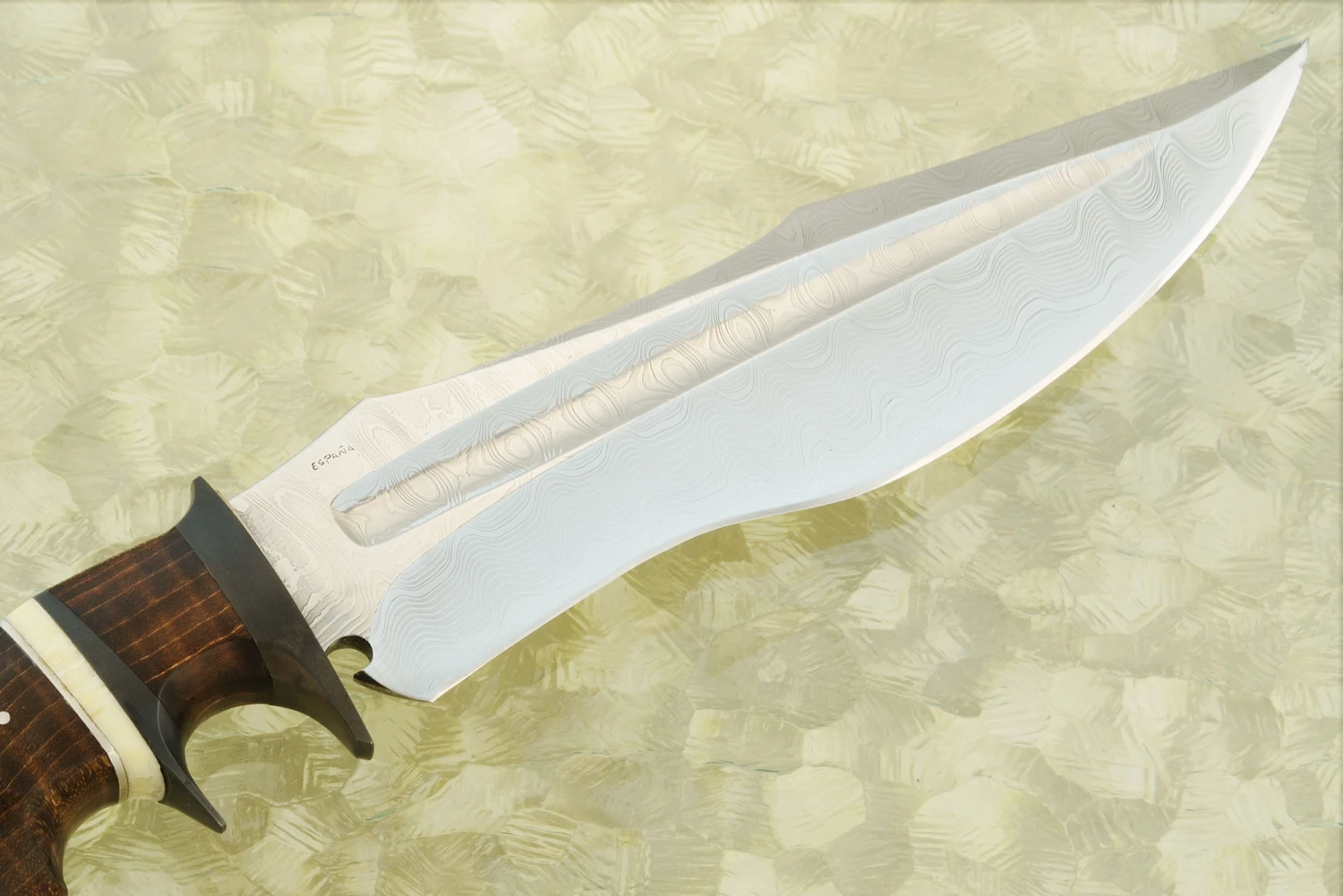 Leon Damascus Sub-Hilt Fighter With Tiger Maple, Walrus Ivory, And Titanium 6 Leon Damascus Sub-Hilt Fighter With Tiger Maple, Walrus Ivory, And Titanium - Image 6