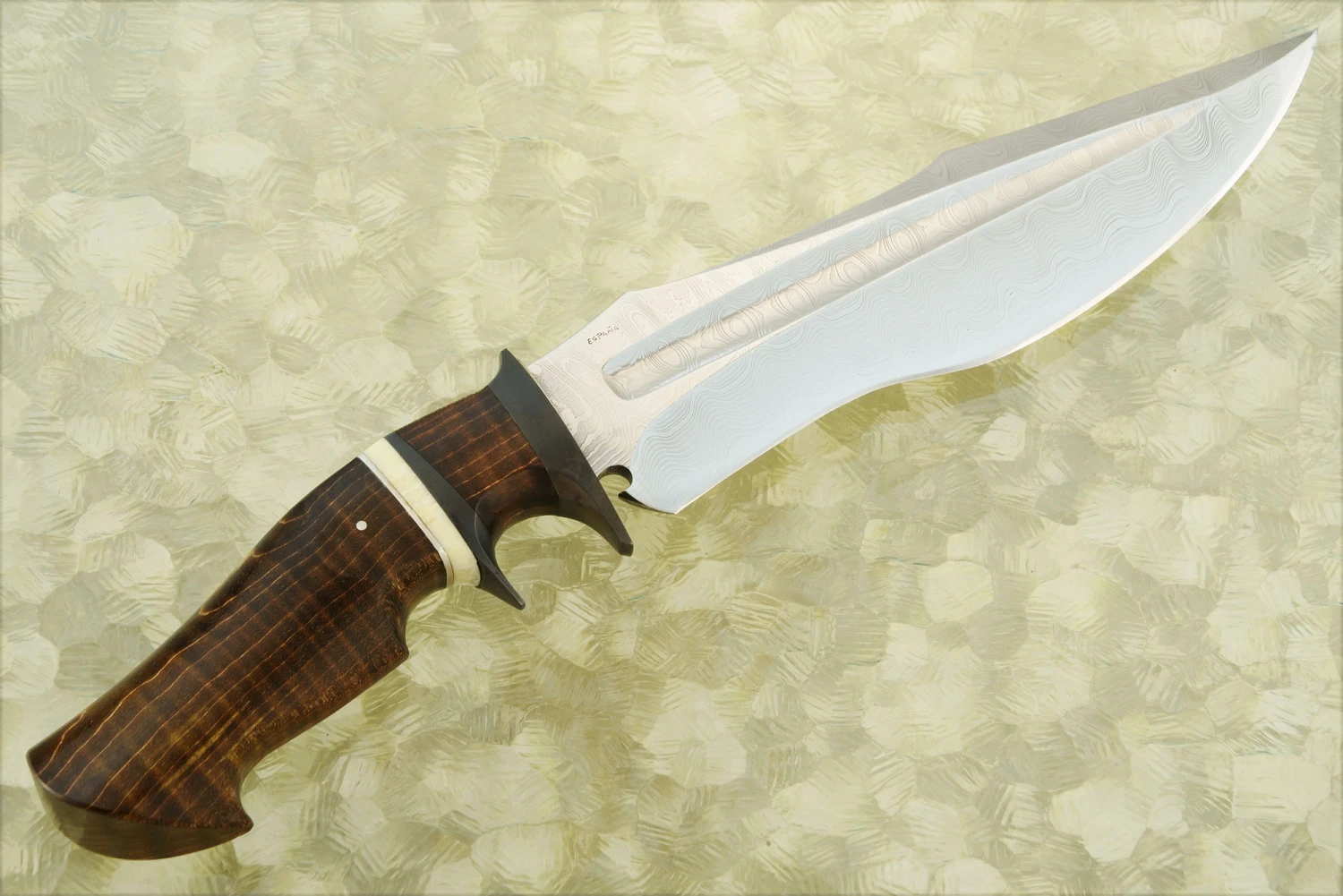 Leon Damascus Sub-Hilt Fighter With Tiger Maple, Walrus Ivory, And Titanium 7 Leon Damascus Sub-Hilt Fighter With Tiger Maple, Walrus Ivory, And Titanium - Image 7