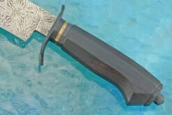 Mosaic Damascus Bowie With African Blackwood (Lisch/Yelle Collaboration) -Optimal Knives Store 108748 3 x