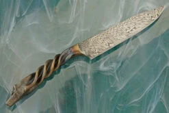 Damascus Blacksmith Knife With Carved Wolf Head -Optimal Knives Store 108751 8 x