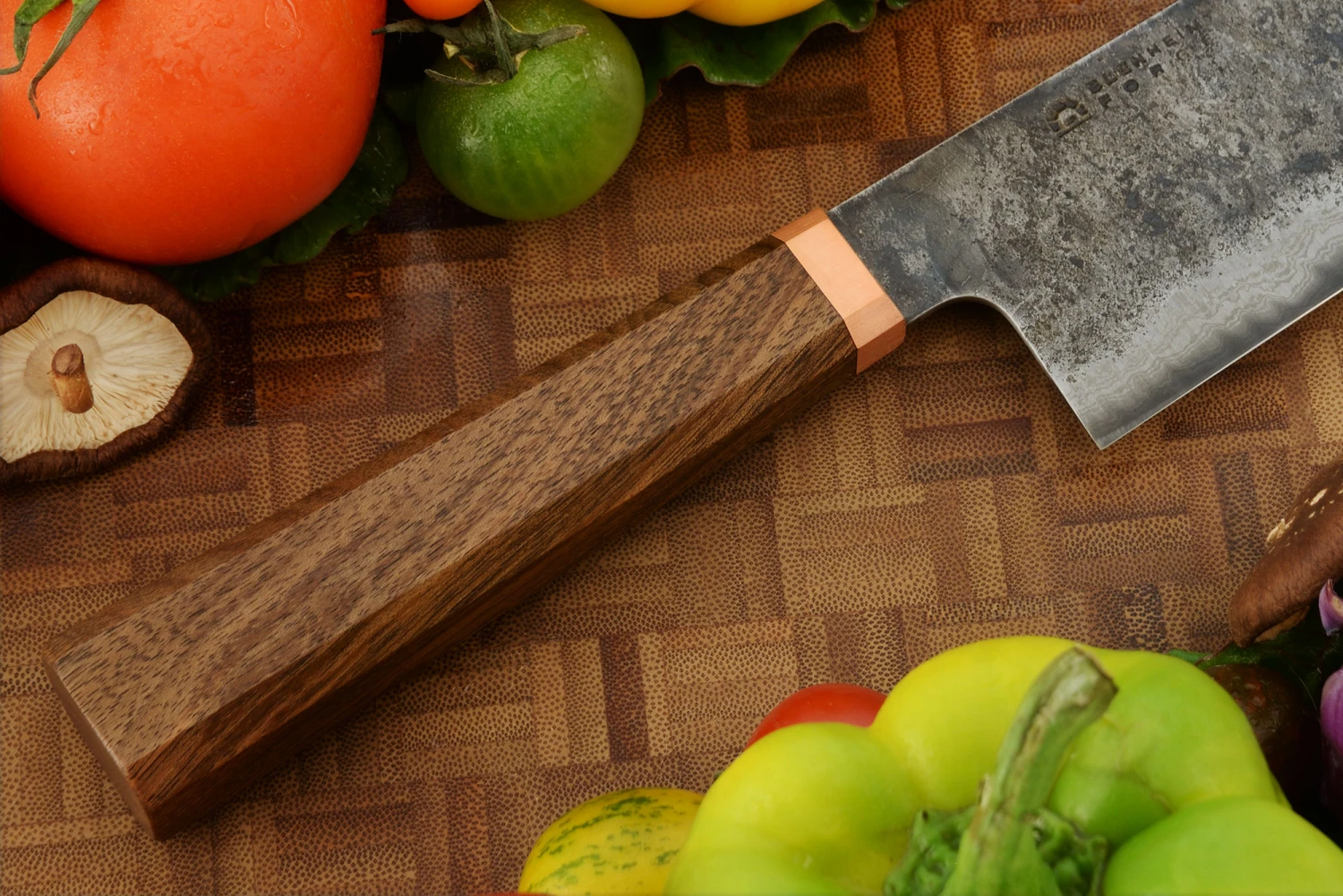 Damascus San Mai Nakiri (6 In.) With Walnut And Copper 3 Damascus San Mai Nakiri (6 In.) With Walnut And Copper - Image 3