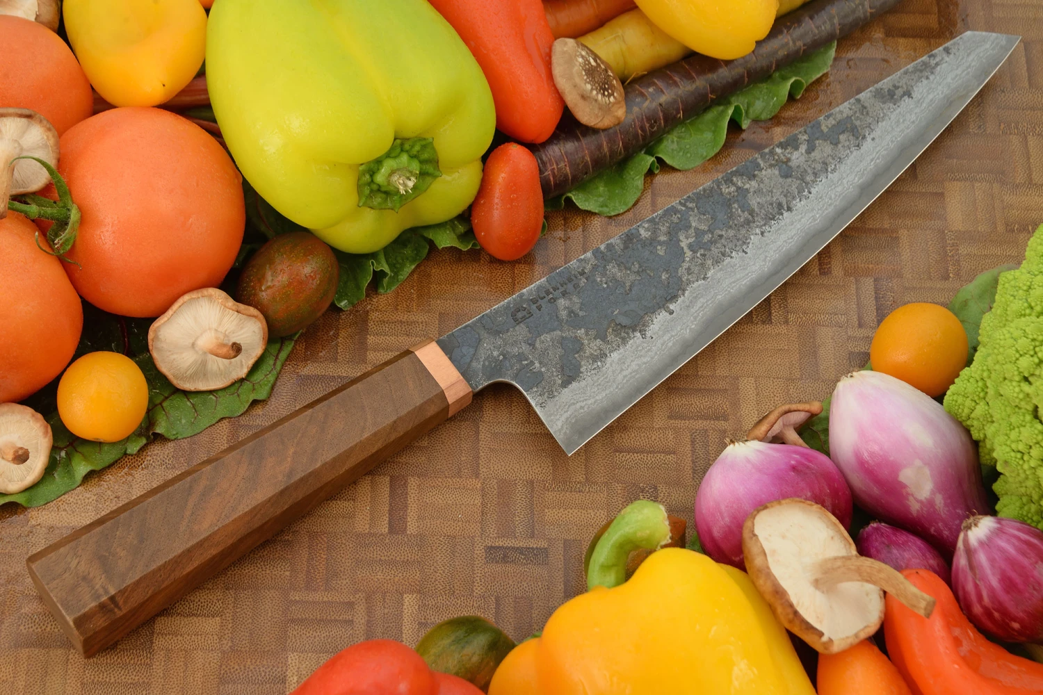 Damascus San Mai Gyuto (8-3/4 In.) With Walnut And Copper 1 Damascus San Mai Gyuto (8-3/4 In.) With Walnut And Copper