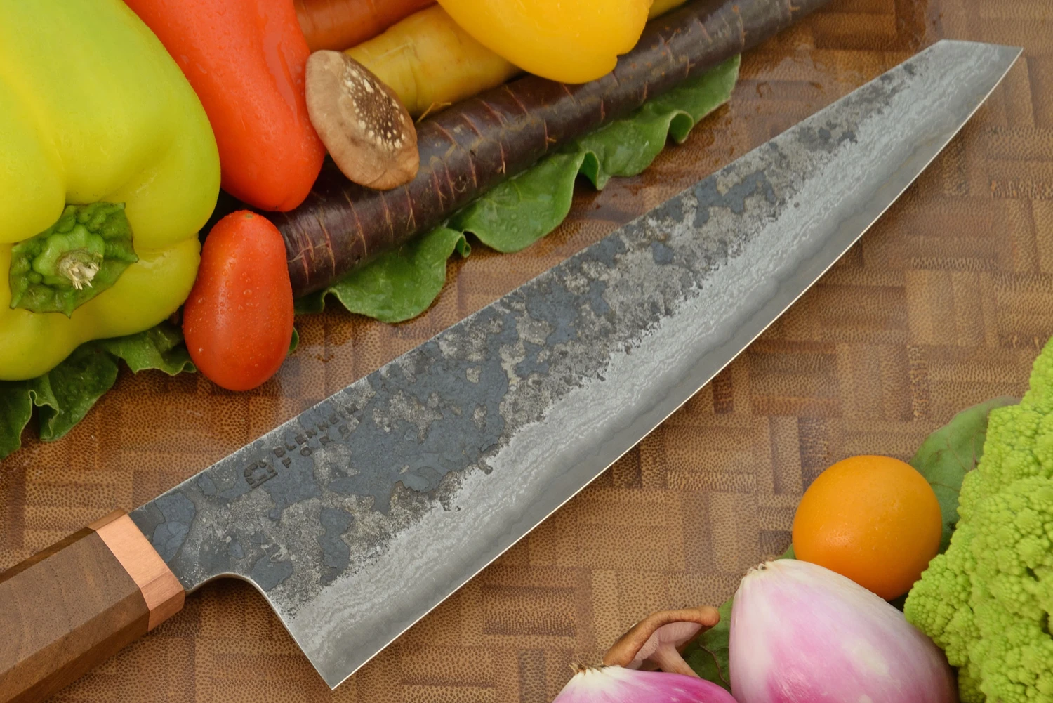 Damascus San Mai Gyuto (8-3/4 In.) With Walnut And Copper 2 Damascus San Mai Gyuto (8-3/4 In.) With Walnut And Copper - Image 2