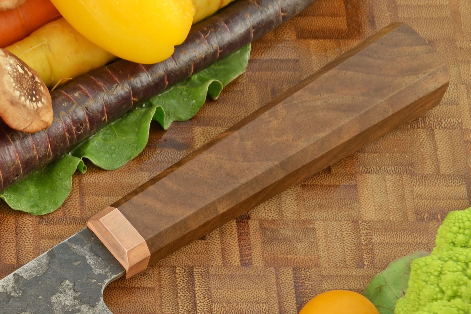 Damascus San Mai Gyuto (8-3/4 In.) With Walnut And Copper 5 Damascus San Mai Gyuto (8-3/4 In.) With Walnut And Copper - Image 5