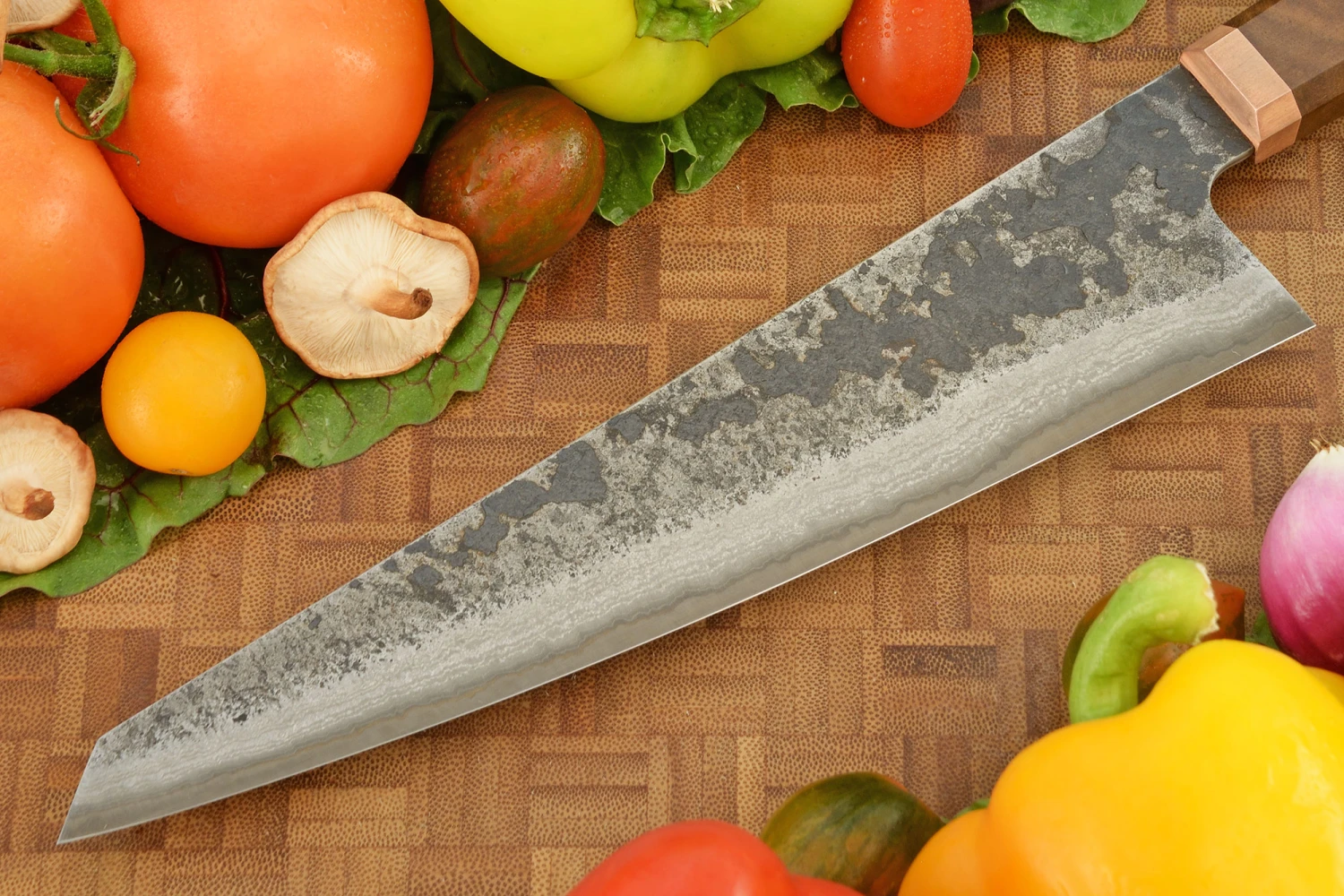 Damascus San Mai Gyuto (8-3/4 In.) With Walnut And Copper 6 Damascus San Mai Gyuto (8-3/4 In.) With Walnut And Copper - Image 6