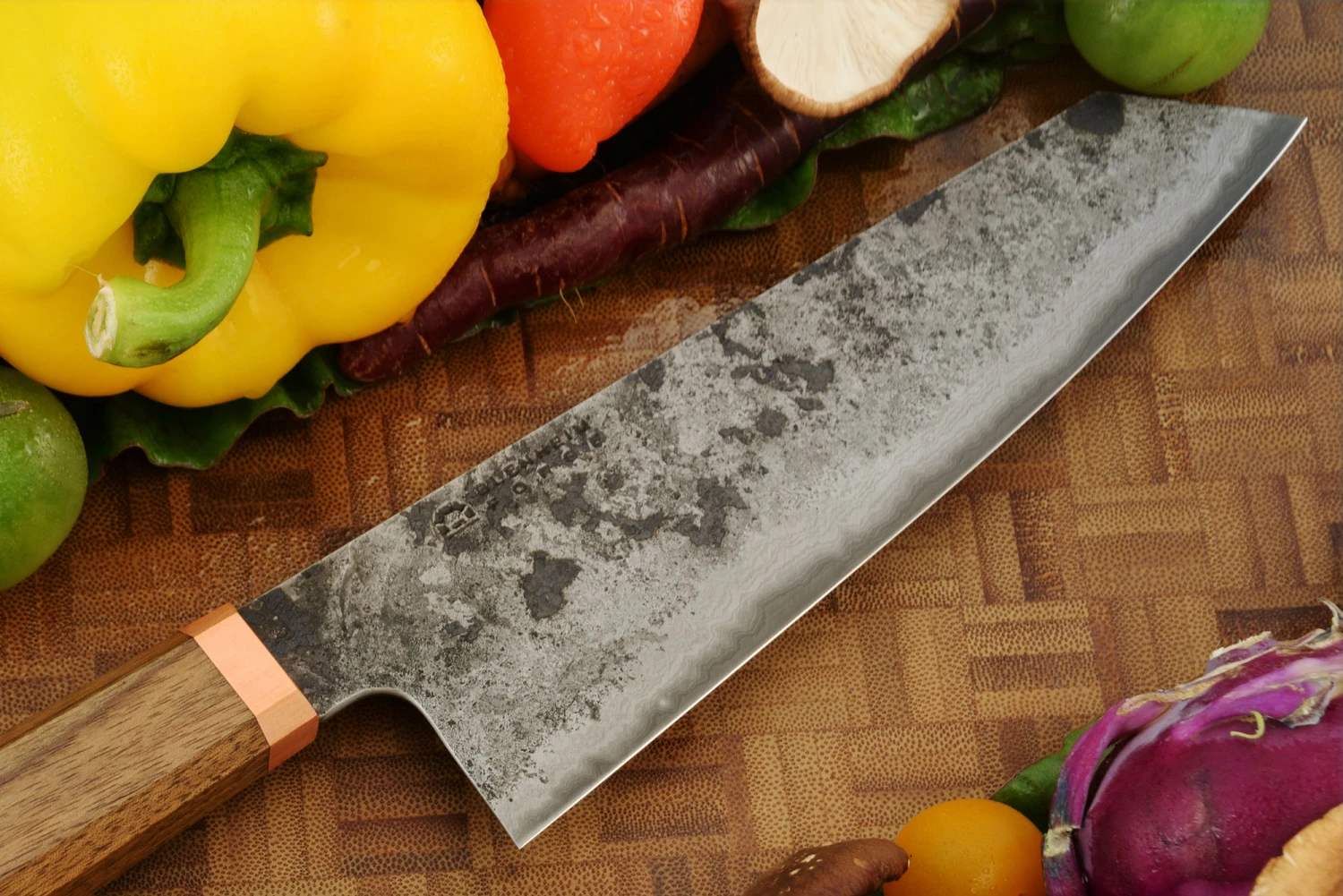 Damascus San Mai Santoku (7 In.) With Walnut And Copper 2 Damascus San Mai Santoku (7 In.) With Walnut And Copper - Image 2