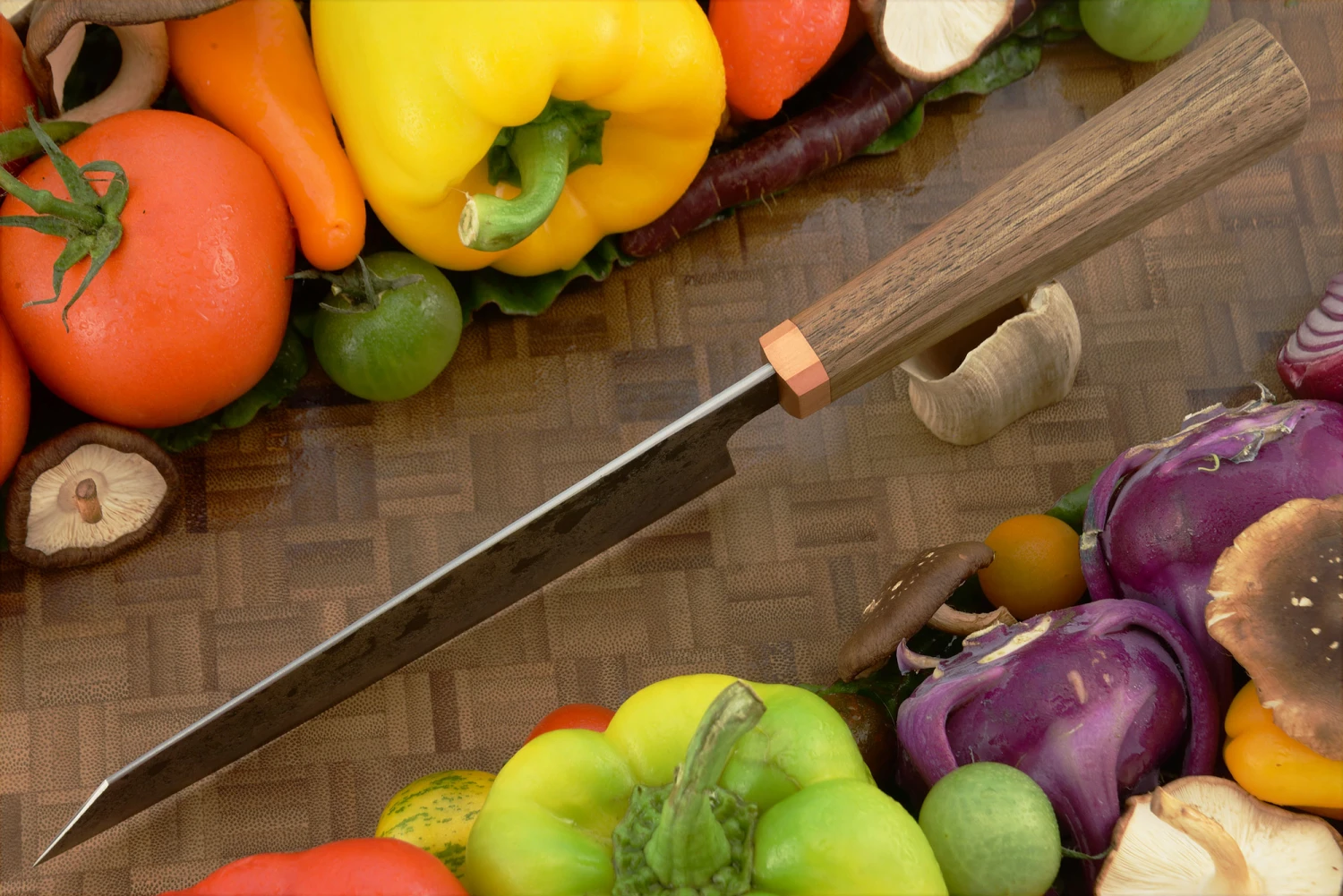 Damascus San Mai Santoku (7 In.) With Walnut And Copper 4 Damascus San Mai Santoku (7 In.) With Walnut And Copper - Image 4