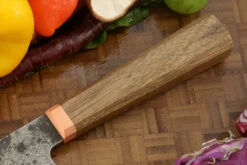 Damascus San Mai Santoku (7 In.) With Walnut And Copper 11 Damascus San Mai Santoku (7 In.) With Walnut And Copper -Optimal Knives Store 108917 5 x