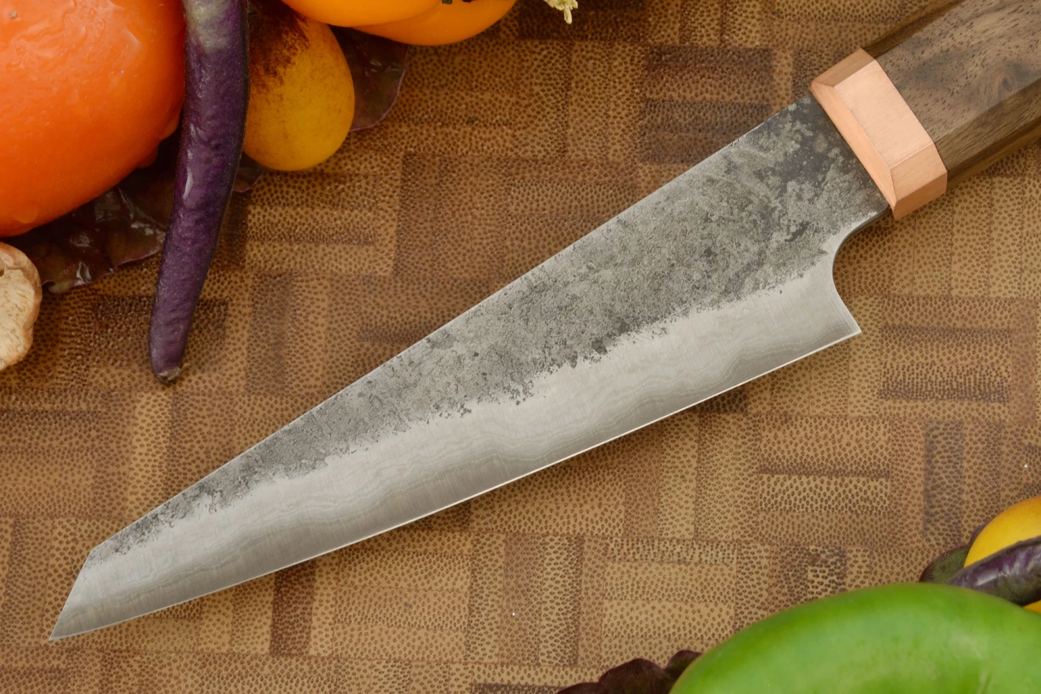 Damascus San Mai Utility Knife (5-1/4 In.) With Walnut And Copper 6 Damascus San Mai Utility Knife (5-1/4 In.) With Walnut And Copper - Image 6