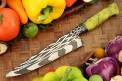Integral Mosaic Damascus Chef's Knife (7 In.) With Maple Burl And Carbon Fiber -Optimal Knives Store 109024 7 x