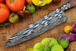 Integral Mosaic Damascus Chef's Knife (9-1/3 In.) With Curly Cottonwood -Optimal Knives Store 109027 6 x