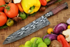 Integral Mosaic Damascus Chef's Knife (9-1/3 In.) With Curly Cottonwood -Optimal Knives Store 109027 7 x