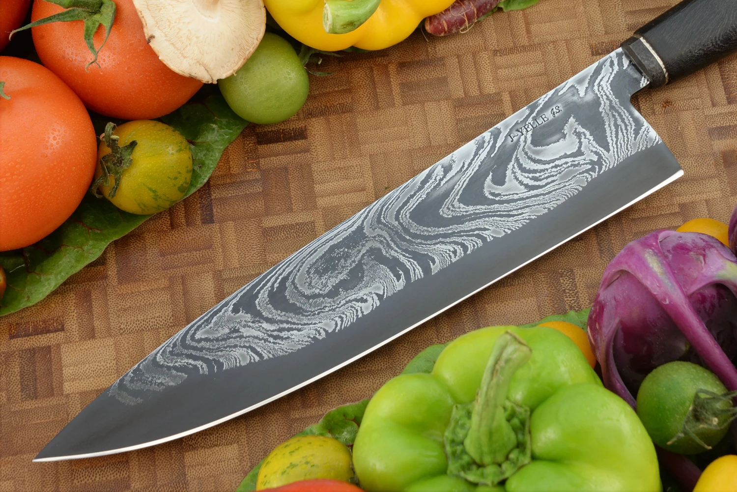 San Mai Damascus Chef's Knife (10 In.) With Torched Ironwood 2 San Mai Damascus Chef's Knife (10 In.) With Torched Ironwood - Image 2
