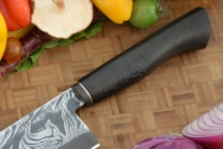 San Mai Damascus Chef's Knife (10 In.) With Torched Ironwood 9 San Mai Damascus Chef's Knife (10 In.) With Torched Ironwood -Optimal Knives Store 109031 3 x