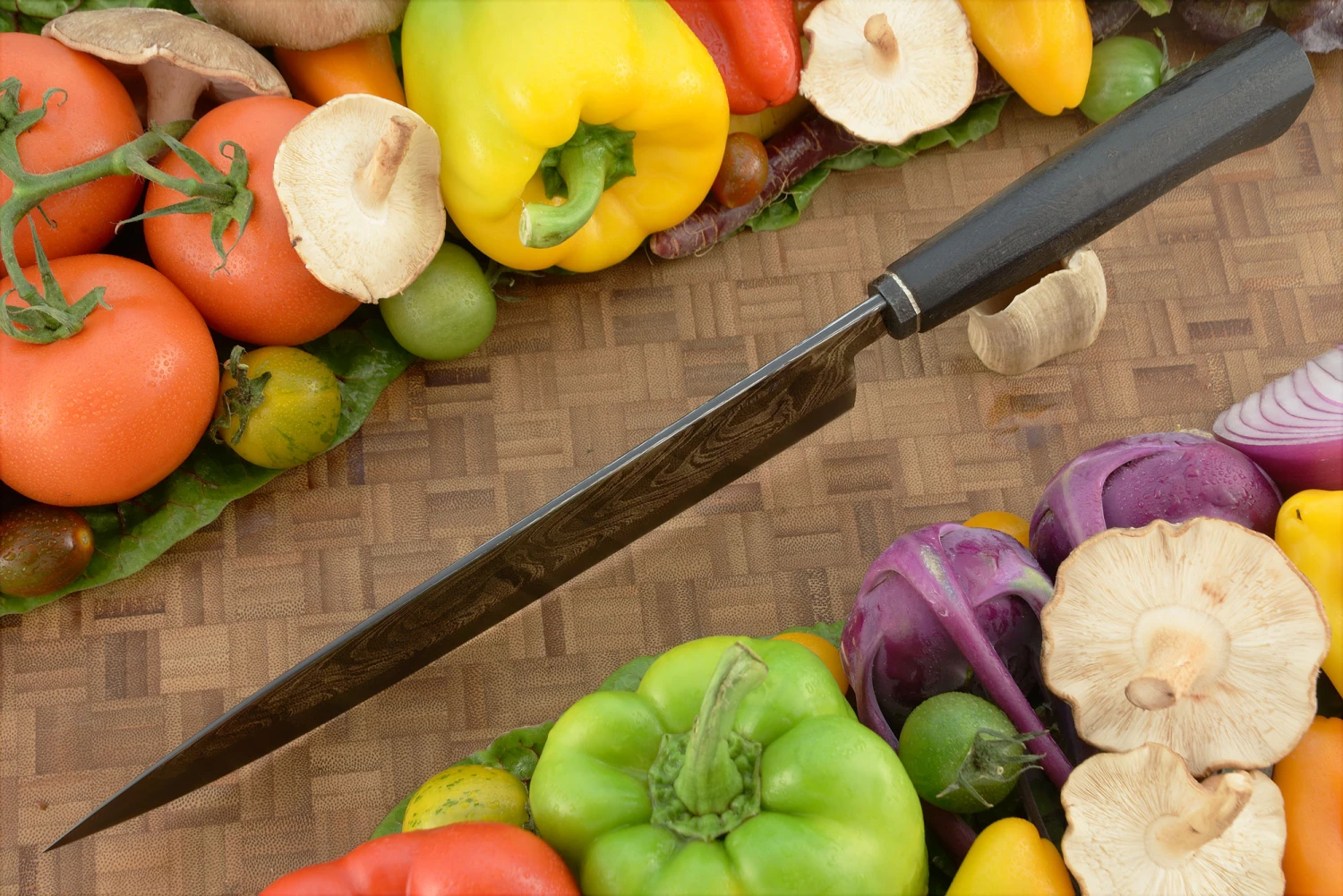 San Mai Damascus Chef's Knife (10 In.) With Torched Ironwood 4 San Mai Damascus Chef's Knife (10 In.) With Torched Ironwood - Image 4