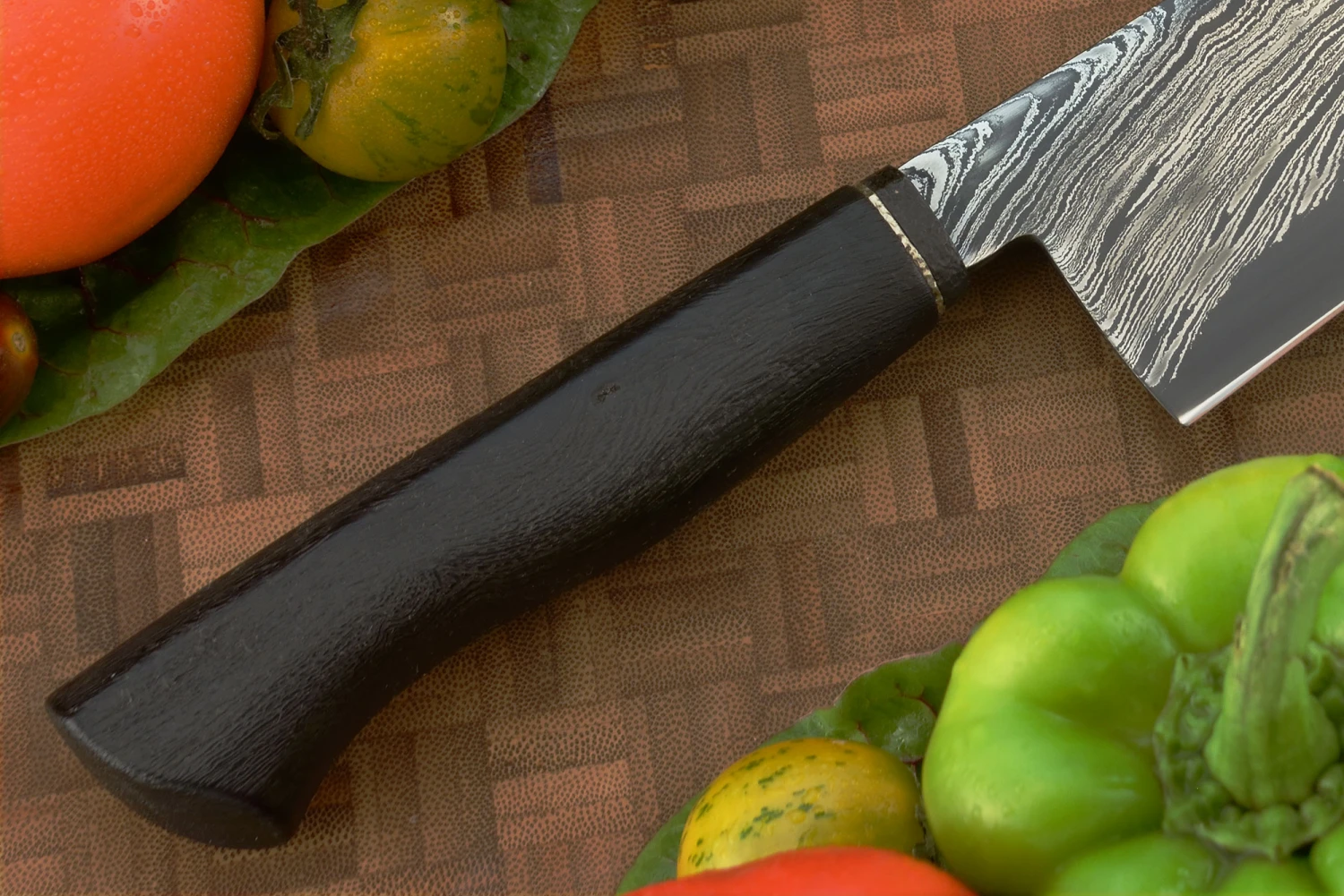 San Mai Damascus Chef's Knife (10 In.) With Torched Ironwood 5 San Mai Damascus Chef's Knife (10 In.) With Torched Ironwood - Image 5