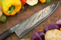 San Mai Damascus Chef's Knife (10 In.) With Torched Ironwood 12 San Mai Damascus Chef's Knife (10 In.) With Torched Ironwood -Optimal Knives Store 109031 6 x