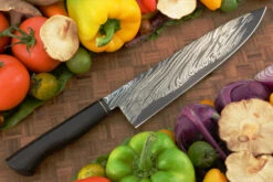 San Mai Damascus Chef's Knife (10 In.) With Torched Ironwood 13 San Mai Damascus Chef's Knife (10 In.) With Torched Ironwood -Optimal Knives Store 109031 7 x