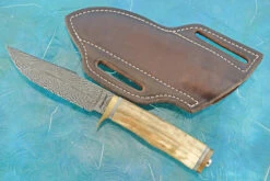 Feather Damascus Hunter With Walrus Ivory