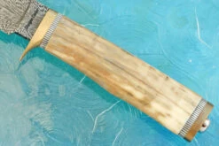 Feather Damascus Hunter With Walrus Ivory -Optimal Knives Store 109059 4 x