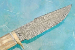 Feather Damascus Hunter With Walrus Ivory -Optimal Knives Store 109059 7 x