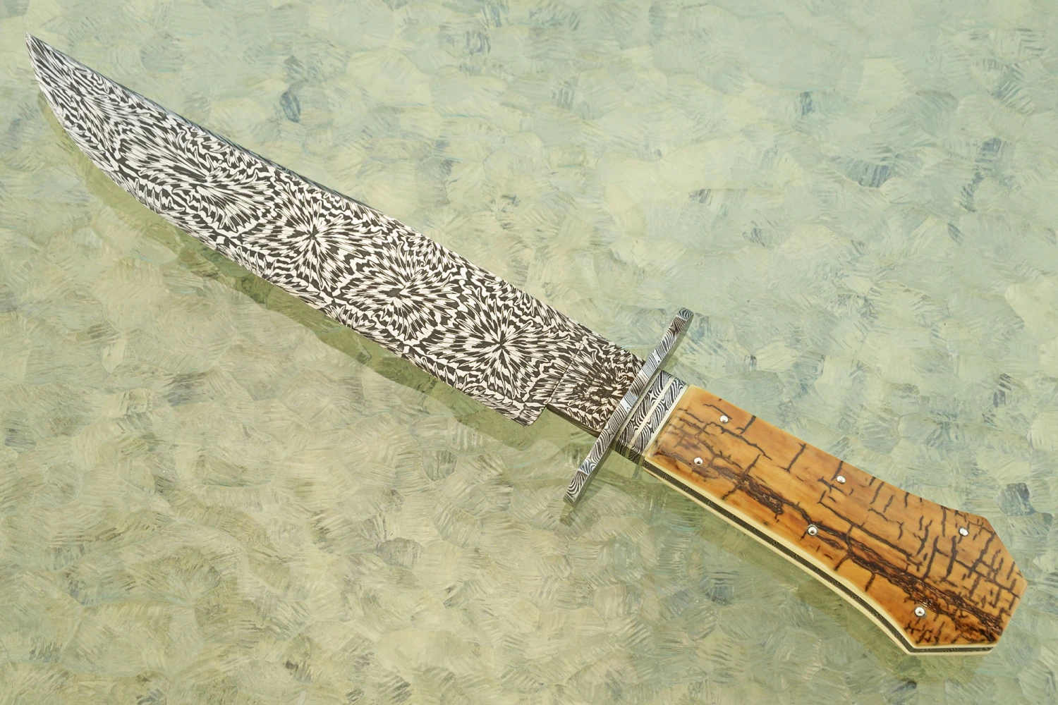 Coffin Handle Bowie With Mosaic Damascus And Mammoth Ivory 2 Coffin Handle Bowie With Mosaic Damascus And Mammoth Ivory - Image 2
