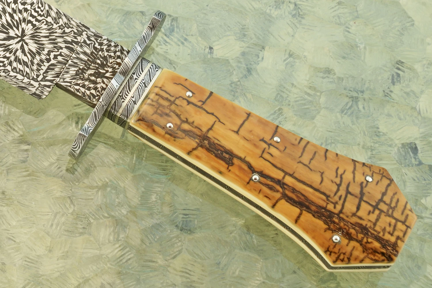 Coffin Handle Bowie With Mosaic Damascus And Mammoth Ivory 4 Coffin Handle Bowie With Mosaic Damascus And Mammoth Ivory - Image 4