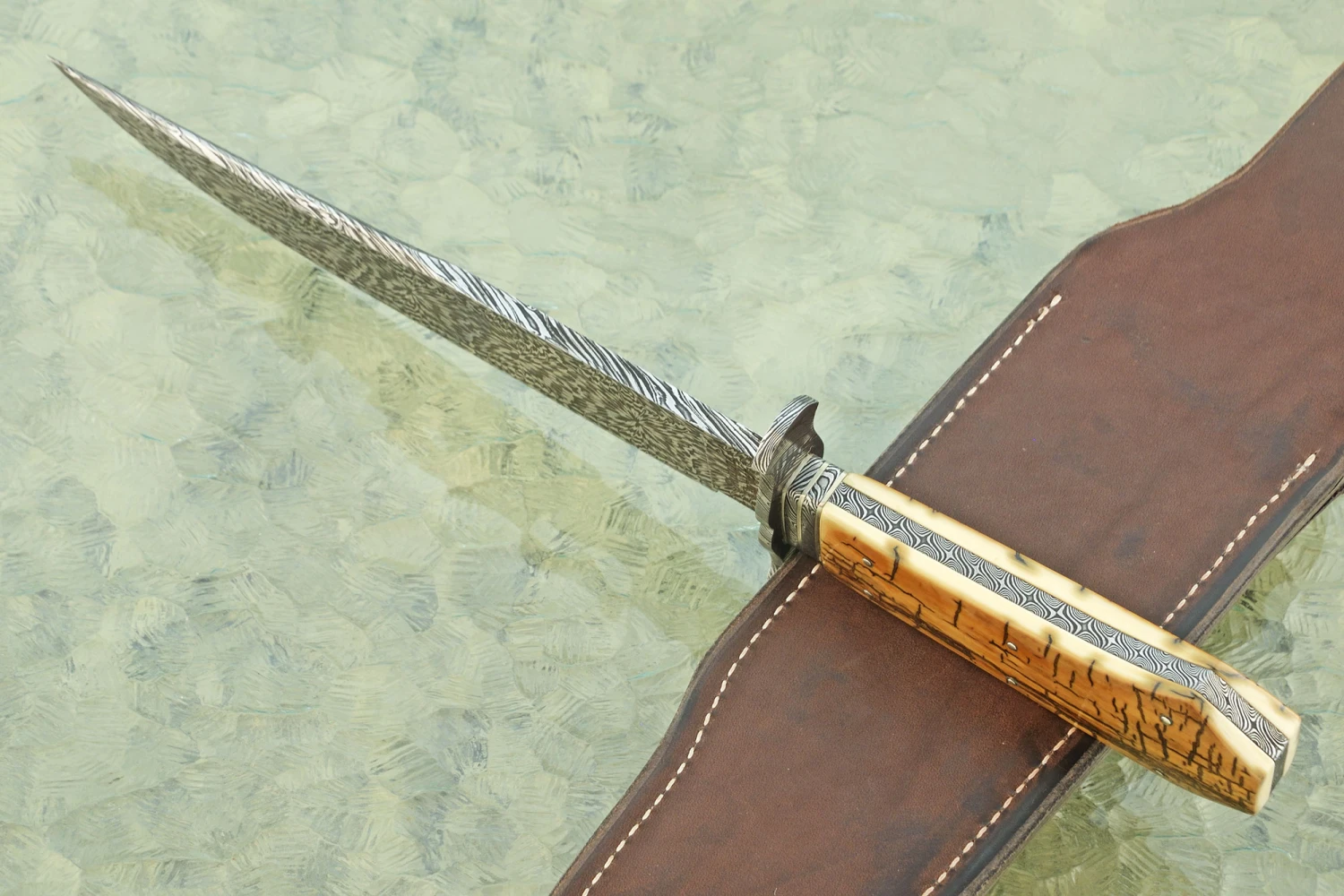 Coffin Handle Bowie With Mosaic Damascus And Mammoth Ivory 5 Coffin Handle Bowie With Mosaic Damascus And Mammoth Ivory - Image 5