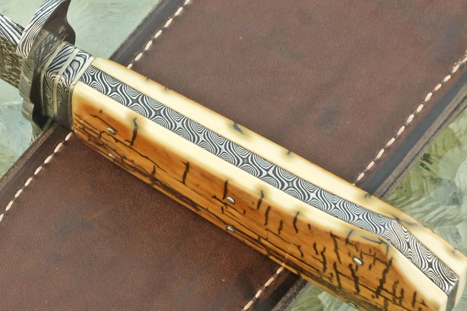 Coffin Handle Bowie With Mosaic Damascus And Mammoth Ivory 6 Coffin Handle Bowie With Mosaic Damascus And Mammoth Ivory - Image 6