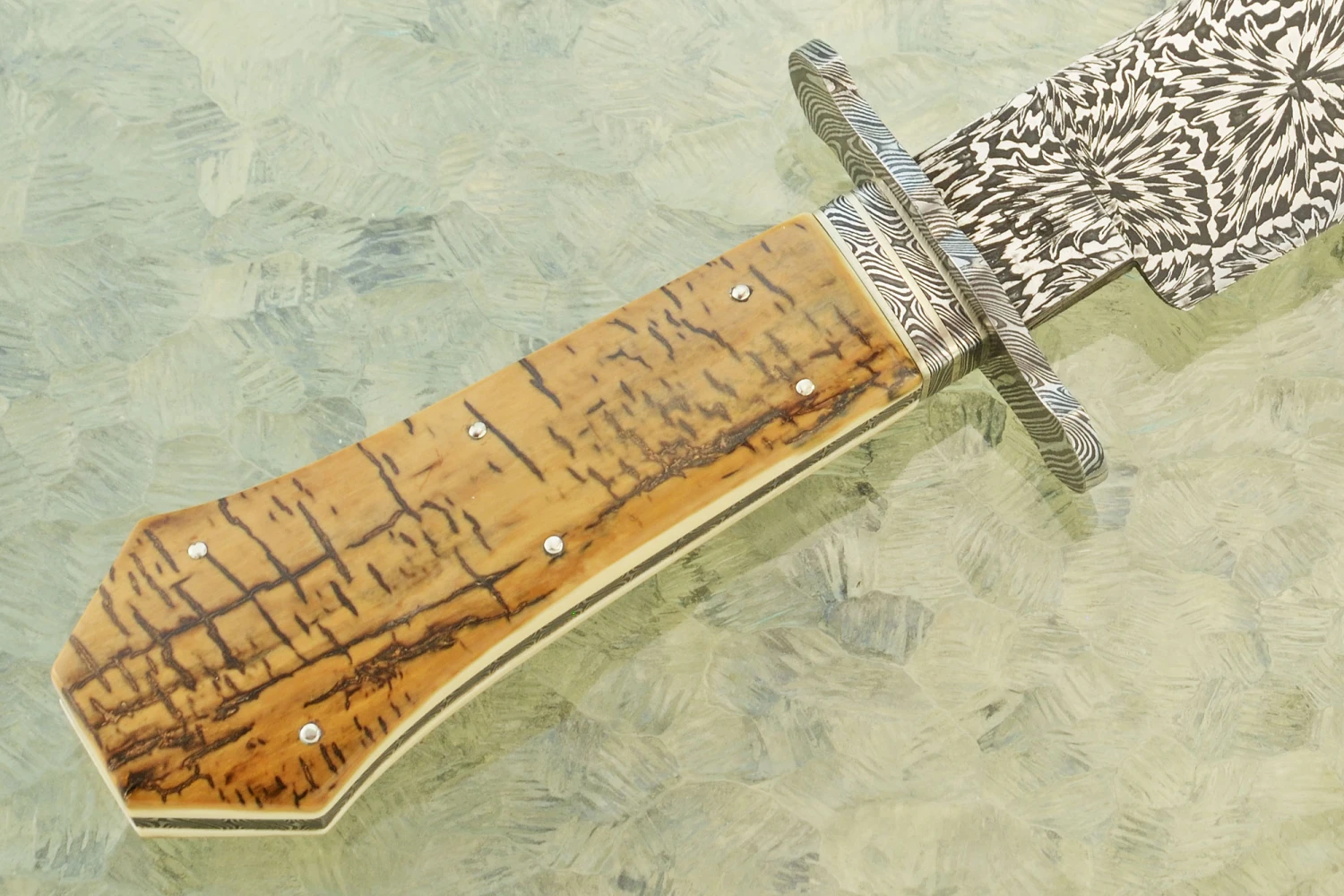 Coffin Handle Bowie With Mosaic Damascus And Mammoth Ivory 7 Coffin Handle Bowie With Mosaic Damascus And Mammoth Ivory - Image 7