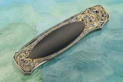 Engraved Interframe Backlock Folder With Black Jade And Damascus -Optimal Knives Store 109116 3 x