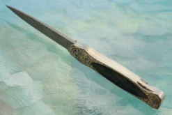 Engraved Interframe Backlock Folder With Black Jade And Damascus -Optimal Knives Store 109116 4 x