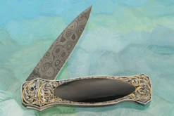 Engraved Interframe Backlock Folder With Black Jade And Damascus -Optimal Knives Store 109116 5 x