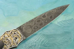 Engraved Interframe Backlock Folder With Black Jade And Damascus -Optimal Knives Store 109116 6 x