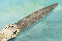 Damascus Backlock Interframe With Bulino Engraving And Blacklip Mother Of Pearl (Prototype) 12 Damascus Backlock Interframe With Bulino Engraving And Blacklip Mother Of Pearl (Prototype) -Optimal Knives Store 109118 6 x