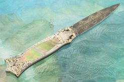 Damascus Backlock Interframe With Bulino Engraving And Blacklip Mother Of Pearl (Prototype) 13 Damascus Backlock Interframe With Bulino Engraving And Blacklip Mother Of Pearl (Prototype) -Optimal Knives Store 109118 7 x