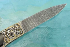 Damascus Backlock Interframe With Engraving, Gold, And Black Jade 12 Damascus Backlock Interframe With Engraving, Gold, And Black Jade -Optimal Knives Store 109120 6 x