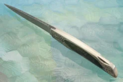 Engraved Backlock Interframe With Blacklip Mother Of Pearl, Damascus And Gold Inlay -Optimal Knives Store 109121 4 x