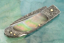 Engraved Backlock Interframe With Blacklip Mother Of Pearl 9 Engraved Backlock Interframe With Blacklip Mother Of Pearl -Optimal Knives Store 109122 3 x