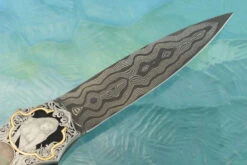 Damascus Backlock Interframe With Bulino Engraving And Blacklip Mother Of Pearl -Optimal Knives Store 109123 6 x