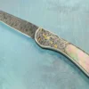 Engraved Auto Backlock Interframe With Blacklip Mother Of Pearl, Damascus And Gold Inlay