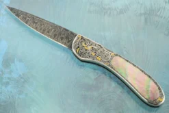 Engraved Auto Backlock Interframe With Blacklip Mother Of Pearl, Damascus And Gold Inlay