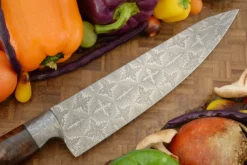 Mosaic Damascus Chef's Knife (9.2 In.) With Curly Koa -Optimal Knives Store 109130 6 x