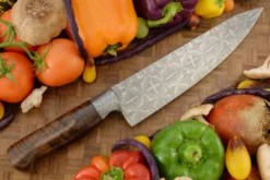 Mosaic Damascus Chef's Knife (9.2 In.) With Curly Koa -Optimal Knives Store 109130 7 x
