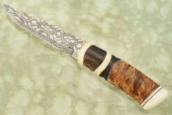 Damascus Swedish Hunter With Mammoth, Masur Birch And Black Palm -Optimal Knives Store 109331 8 x