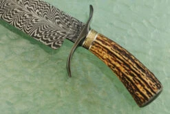 Feather Pattern Damascus Bowie With Sambar Stag And Wrought Iron 11 Feather Pattern Damascus Bowie With Sambar Stag And Wrought Iron -Optimal Knives Store 109337 4 x