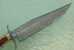 Feather Pattern Damascus Bowie With Sambar Stag And Wrought Iron 14 Feather Pattern Damascus Bowie With Sambar Stag And Wrought Iron -Optimal Knives Store 109337 7 x